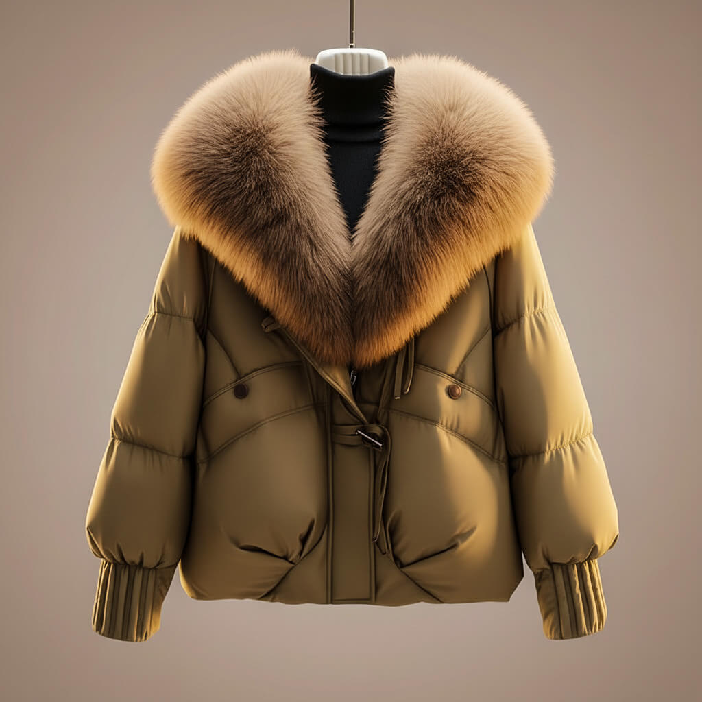 Women's Quilted Puffer Jacket with Faux Fur Collar