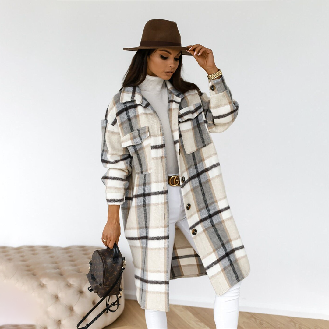 Women's Cozy Plaid Longline Coat