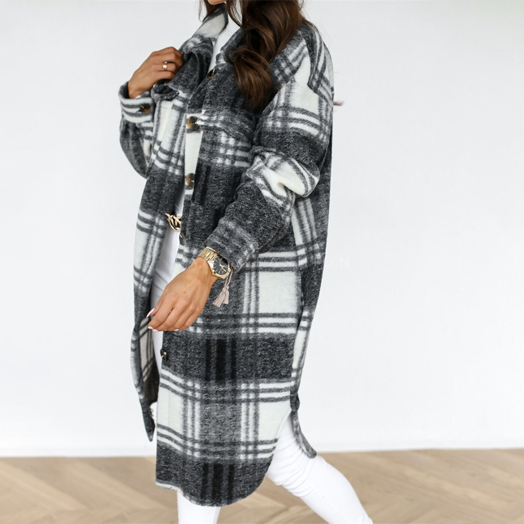 Women's Cozy Plaid Longline Coat