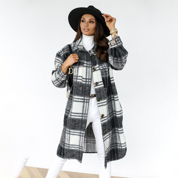 Women's Cozy Plaid Longline Coat
