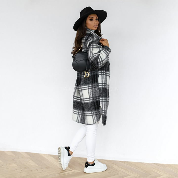 Women's Cozy Plaid Longline Coat