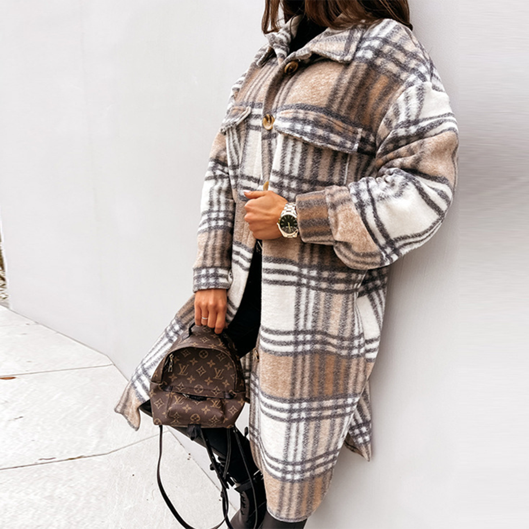 Women's Cozy Plaid Longline Coat