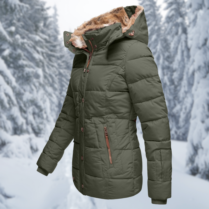 Women's Insulated Hooded Winter Jacket with Fur Trim
