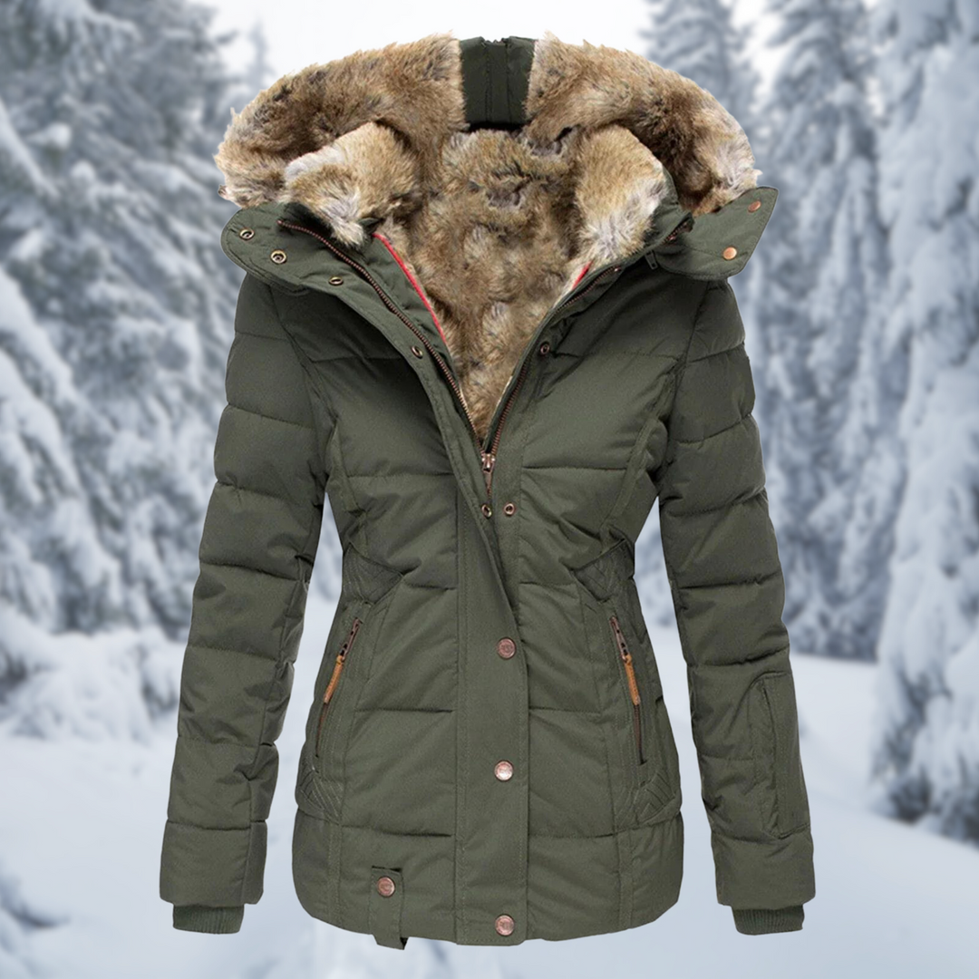 Women's Insulated Hooded Winter Jacket with Fur Trim