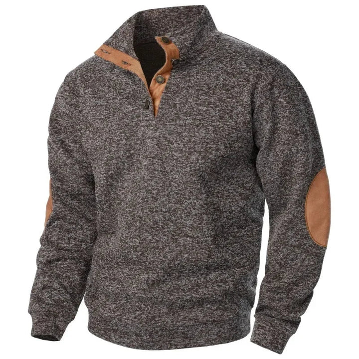 Men's Cozy Button-Neck Sweatshirt with Suede Accents