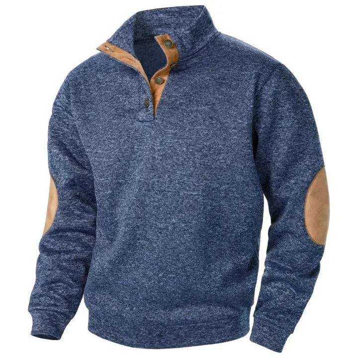Men's Cozy Button-Neck Sweatshirt with Suede Accents