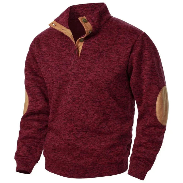 Men's Cozy Button-Neck Sweatshirt with Suede Accents