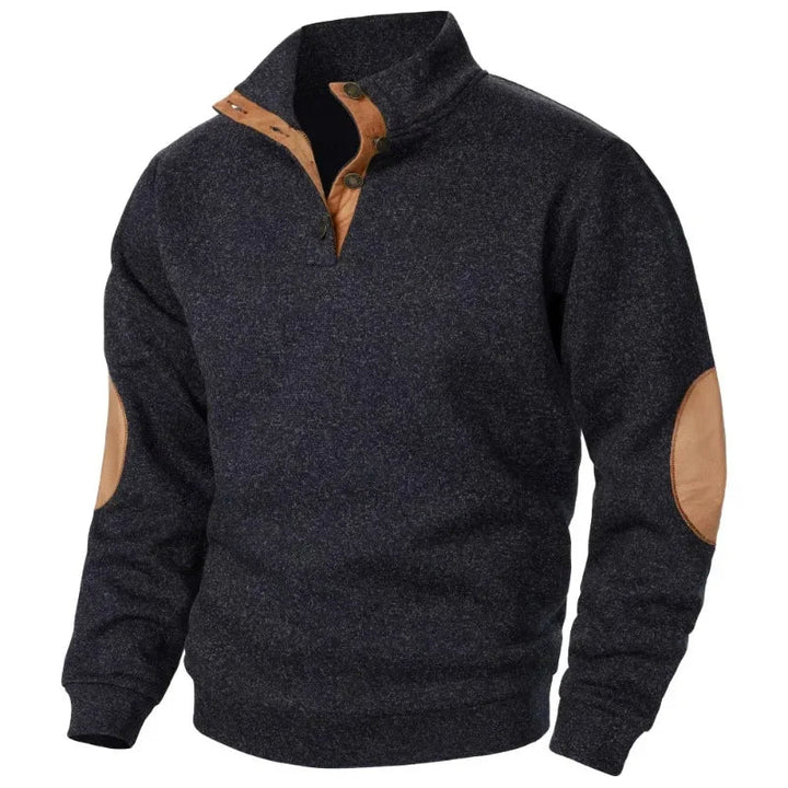 Men's Cozy Button-Neck Sweatshirt with Suede Accents