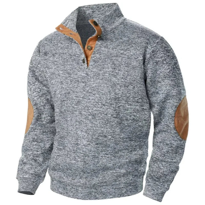 Men's Cozy Button-Neck Sweatshirt with Suede Accents