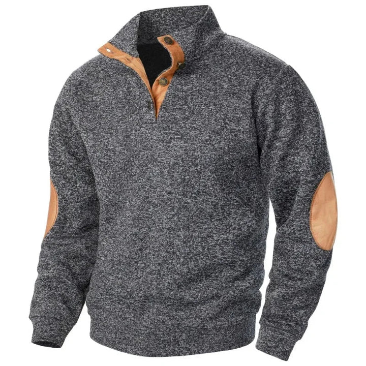 Men's Cozy Button-Neck Sweatshirt with Suede Accents