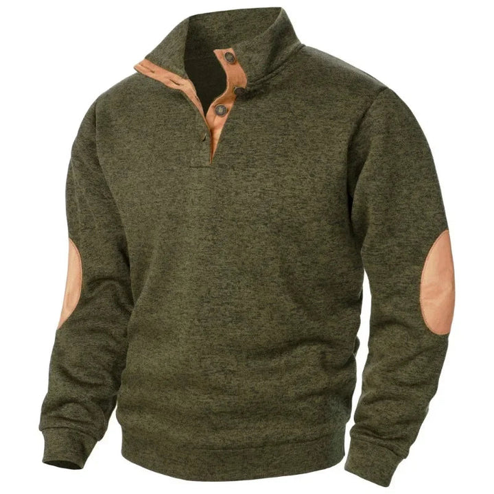 Men's Cozy Button-Neck Sweatshirt with Suede Accents