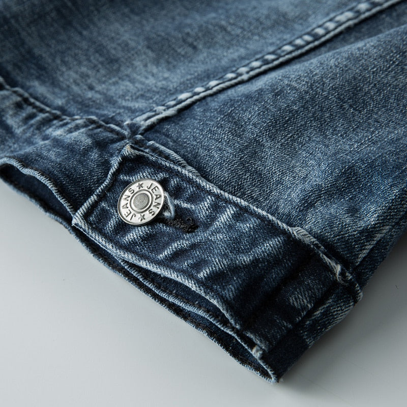Men's Denim Jacket with Turn-Down Collar