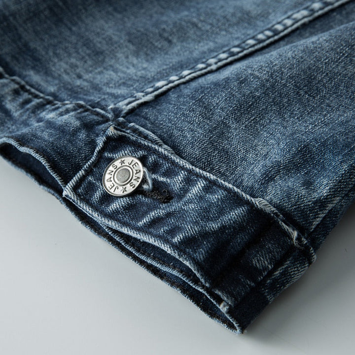 Men's Denim Jacket with Turn-Down Collar