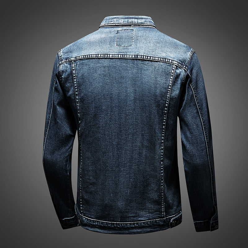 Men's Denim Jacket with Turn-Down Collar