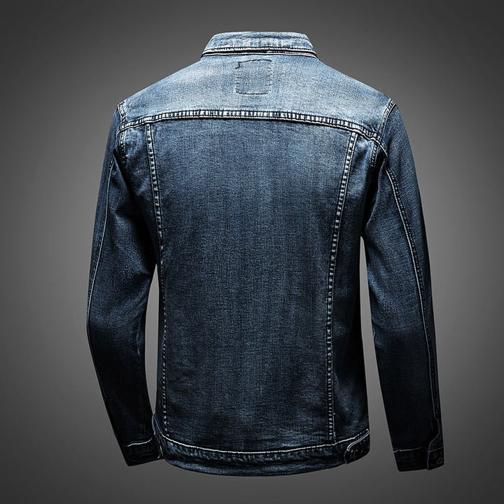 Men's Denim Jacket with Turn-Down Collar