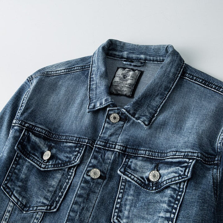 Men's Denim Jacket with Turn-Down Collar