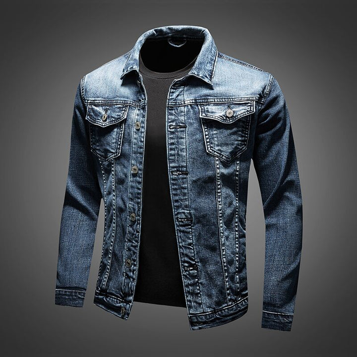 Men's Denim Jacket with Turn-Down Collar