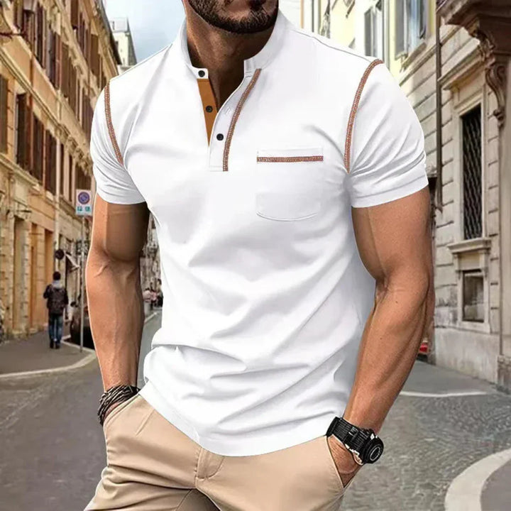 Men's Henley Polo Shirt with Contrast Stitching