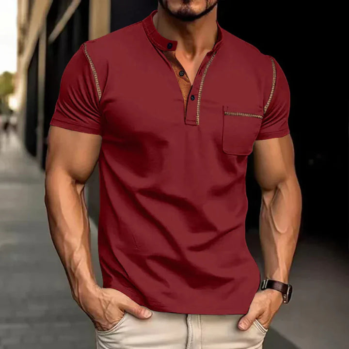 Men's Henley Polo Shirt with Contrast Stitching