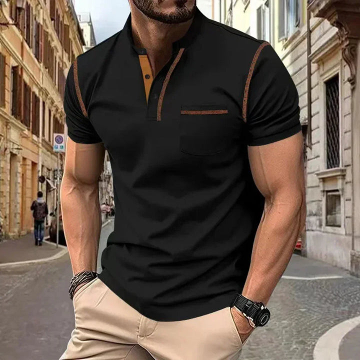 Men's Henley Polo Shirt with Contrast Stitching