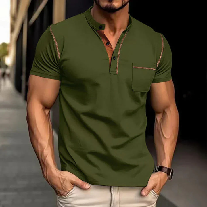 Men's Henley Polo Shirt with Contrast Stitching