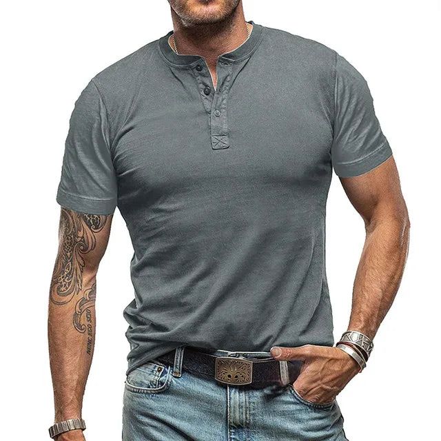 Men's Casual Button-Neck Henley Top