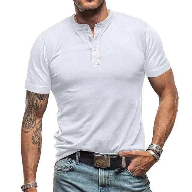 Men's Casual Button-Neck Henley Top
