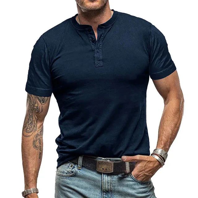 Men's Casual Button-Neck Henley Top