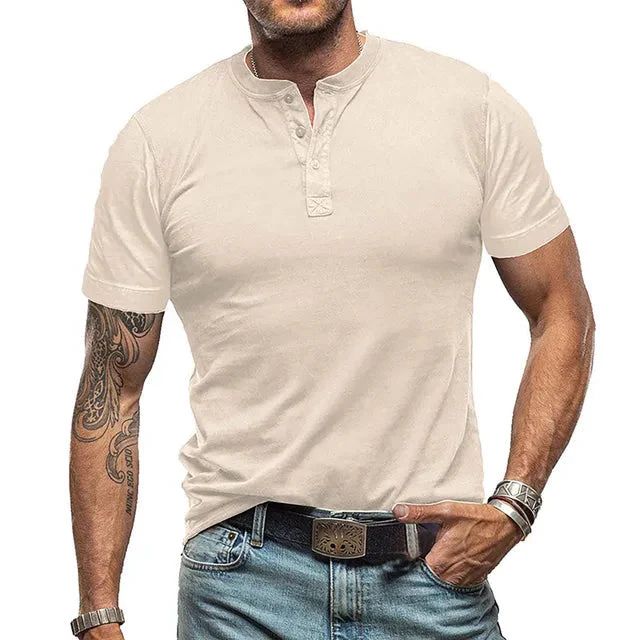 Men's Casual Button-Neck Henley Top