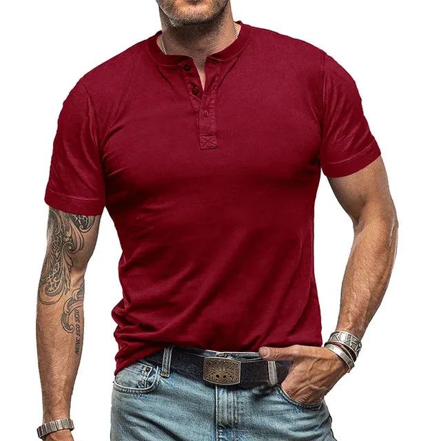 Men's Casual Button-Neck Henley Top
