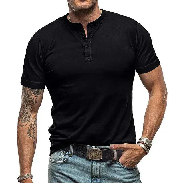 Men's Casual Button-Neck Henley Top