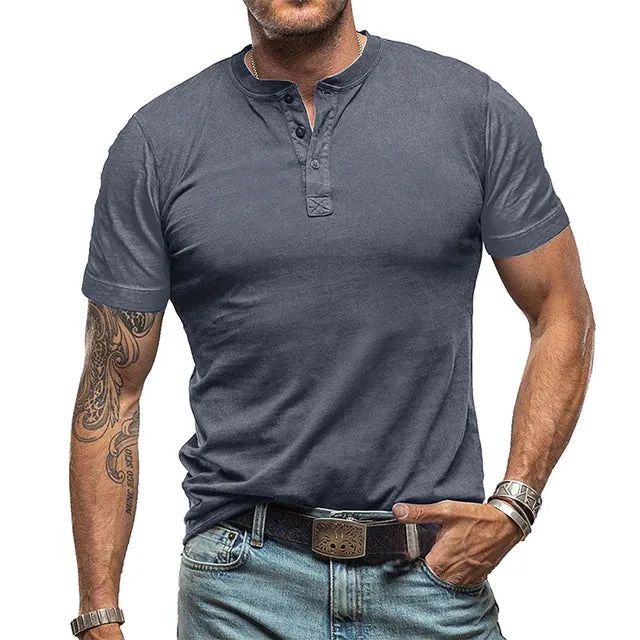 Men's Casual Button-Neck Henley Top