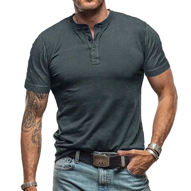 Men's Casual Button-Neck Henley Top