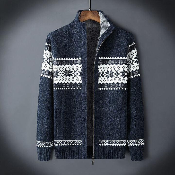 Men's Zip-Front Fleece-Lined Nordic Sweater