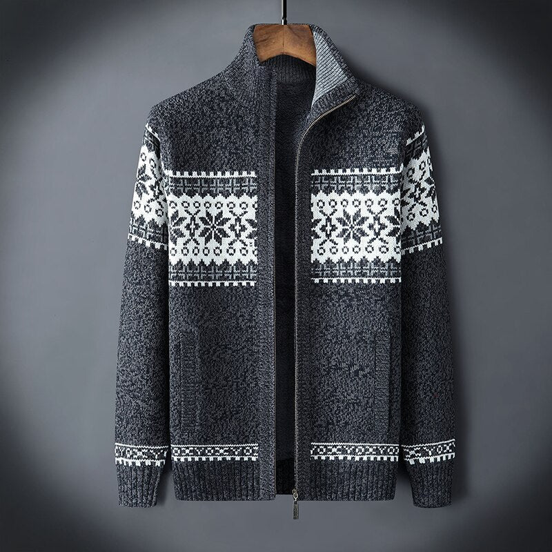 Men's Zip-Front Fleece-Lined Nordic Sweater
