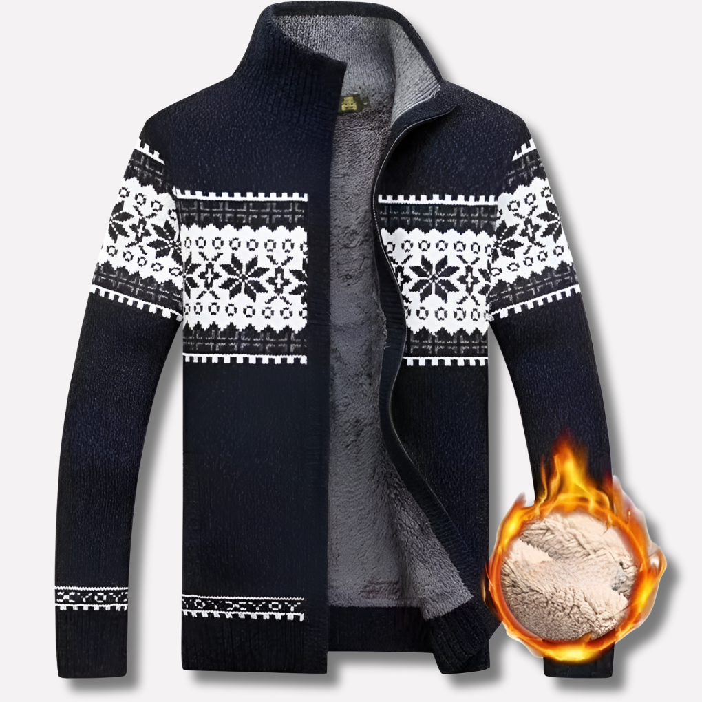 Men's Zip-Front Fleece-Lined Nordic Sweater