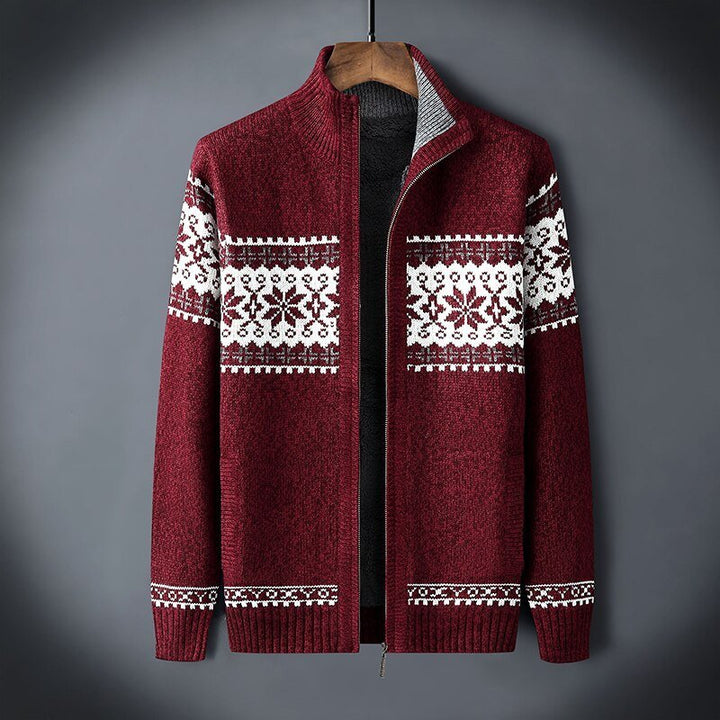 Men's Zip-Front Fleece-Lined Nordic Sweater