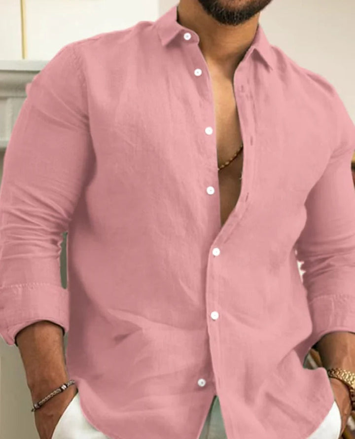 Men's Lightweight Linen Shirt with Mandarin Collar