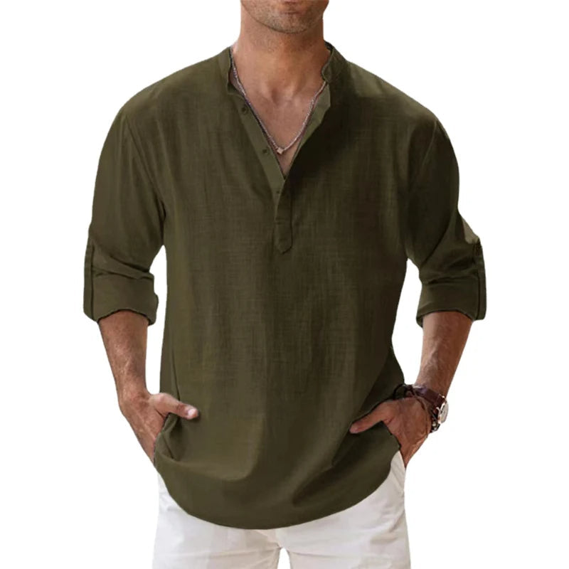 Men's Lightweight Breathable Linen Blend Henley Shirts