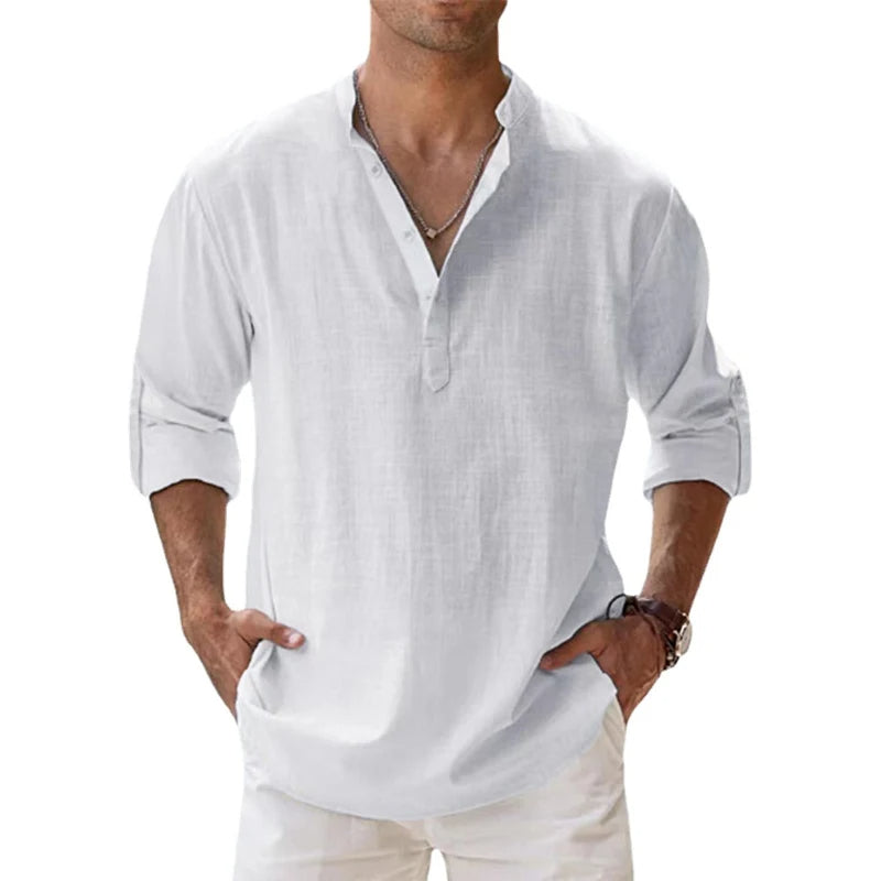 Men's Lightweight Breathable Linen Blend Henley Shirts
