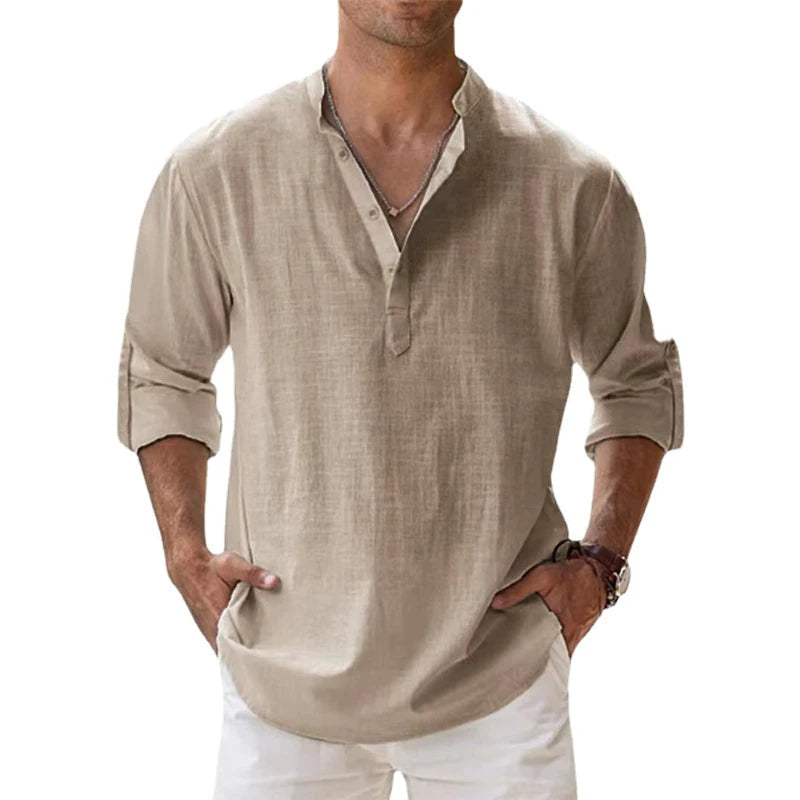Men's Lightweight Breathable Linen Blend Henley Shirts