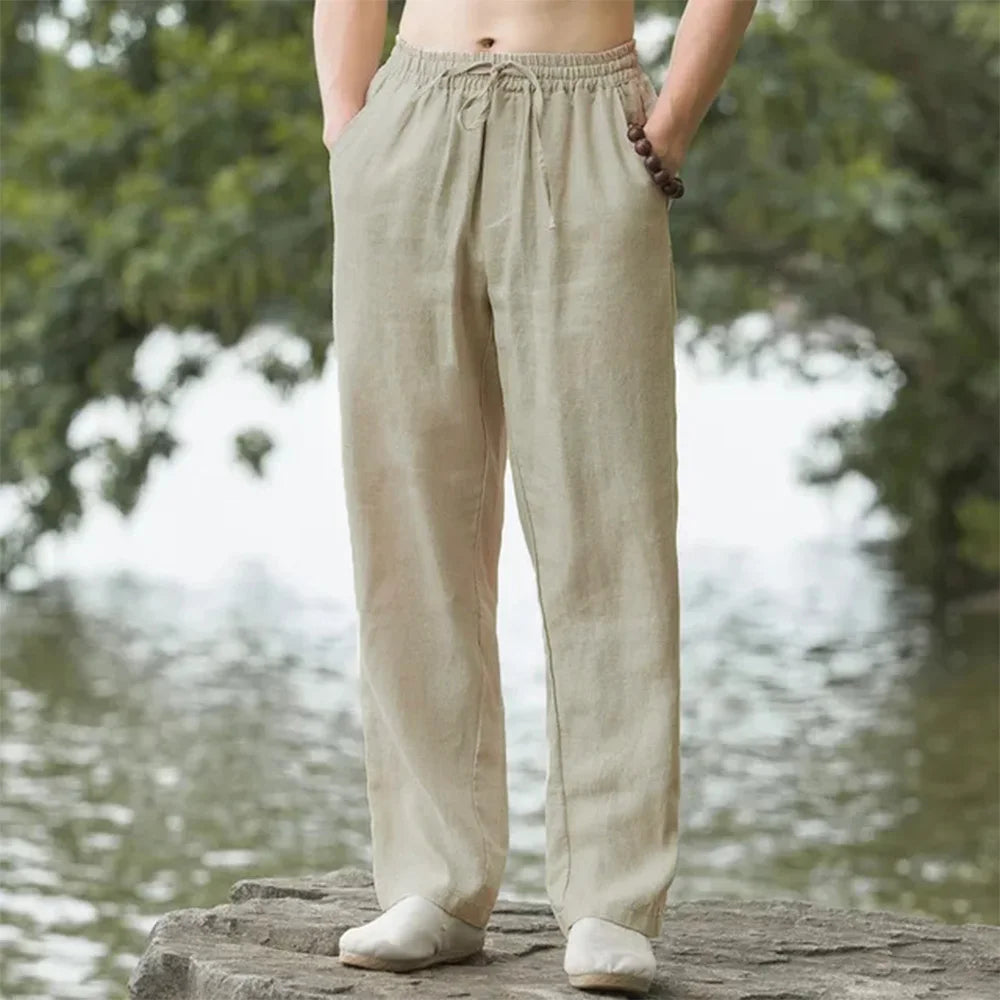 Men's Linen Blend Casual Straight-Leg Pants