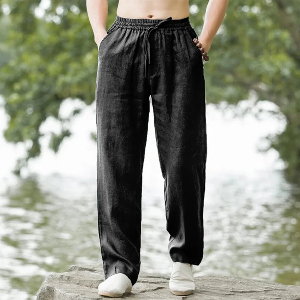 Men's Linen Blend Casual Straight-Leg Pants