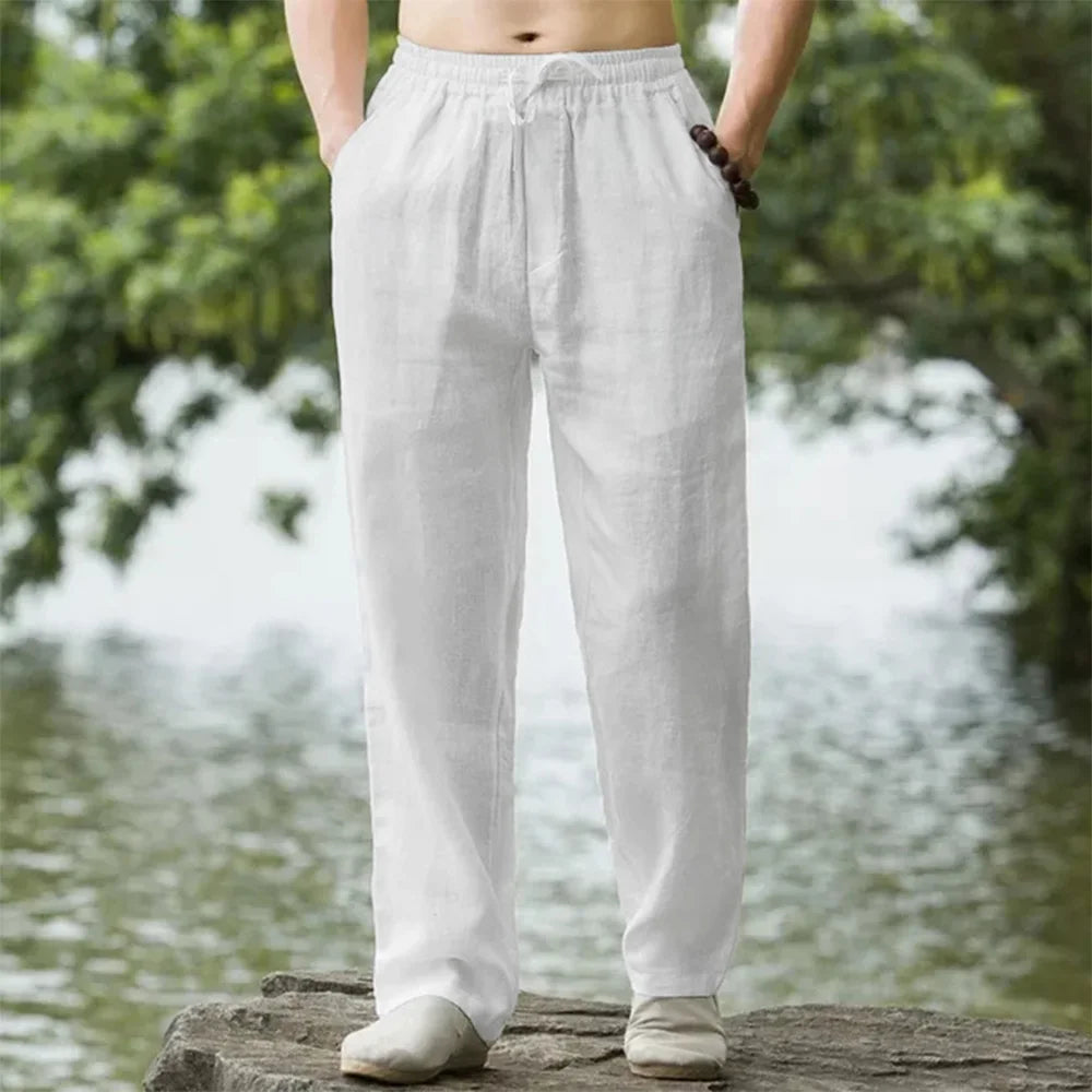 Men's Linen Blend Casual Straight-Leg Pants