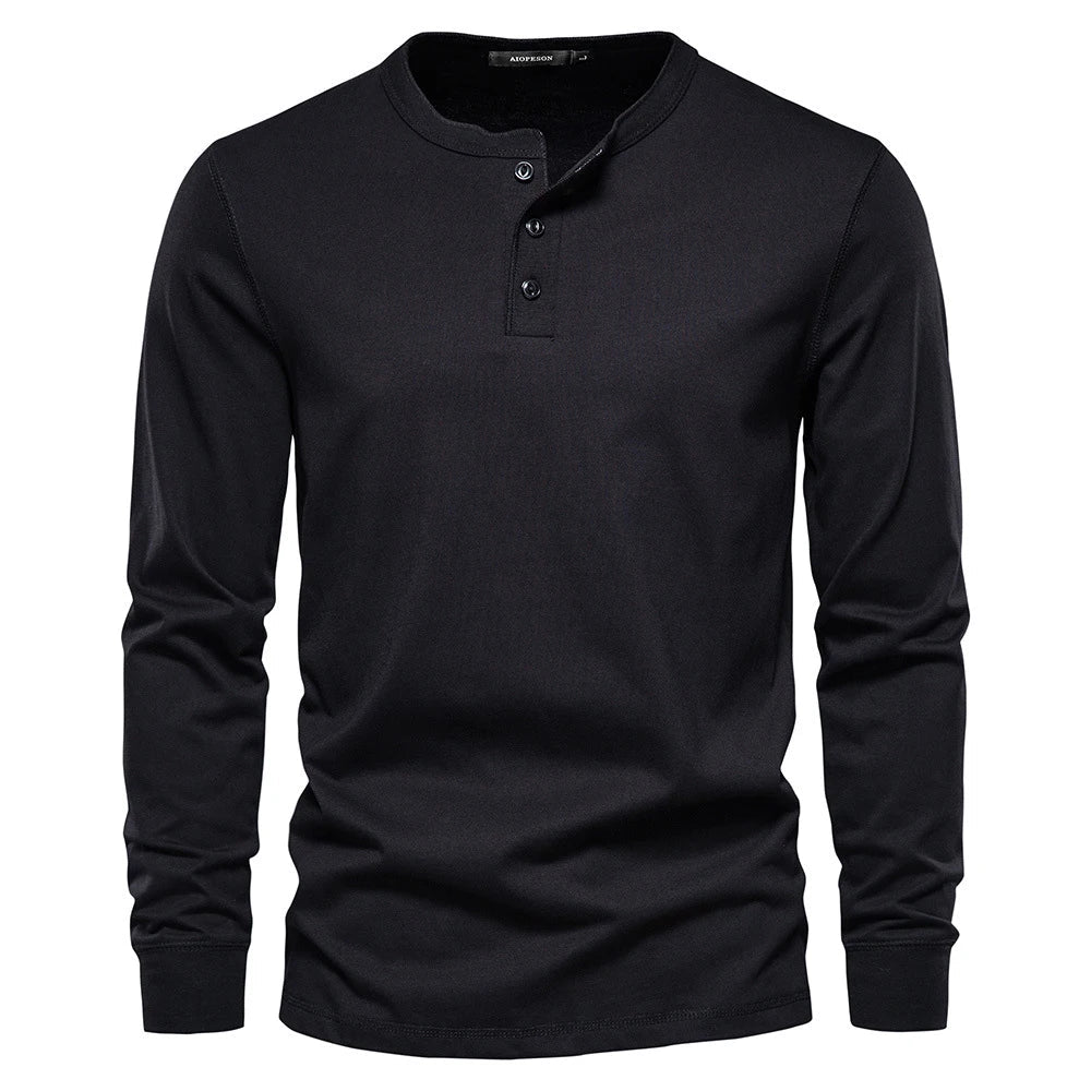 Men's Cotton Long Sleeve Buttoned Neck T-Shirt