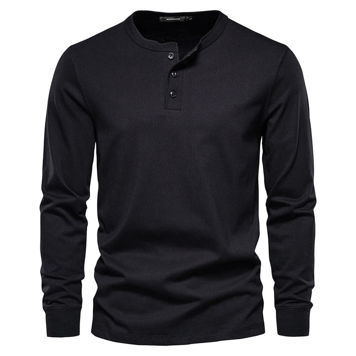 Men's Cotton Long Sleeve Buttoned Neck T-Shirt