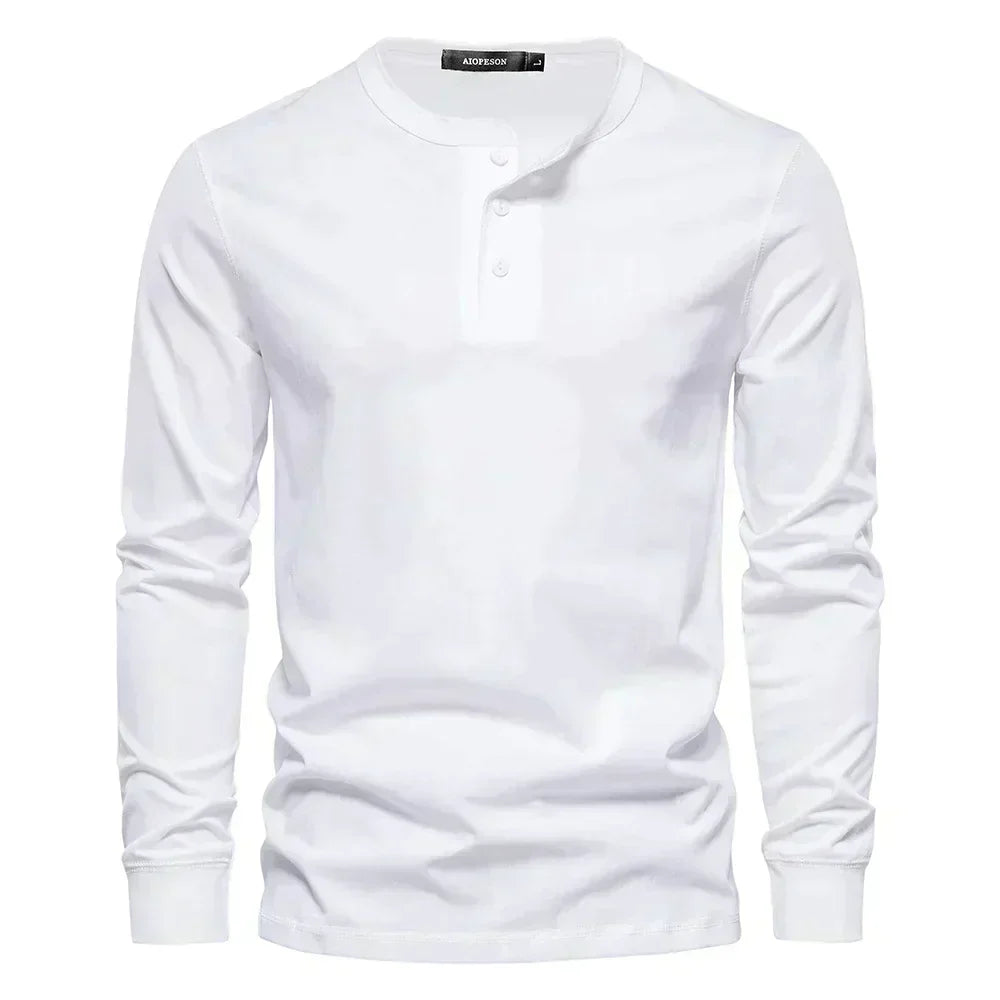 Men's Cotton Long Sleeve Buttoned Neck T-Shirt