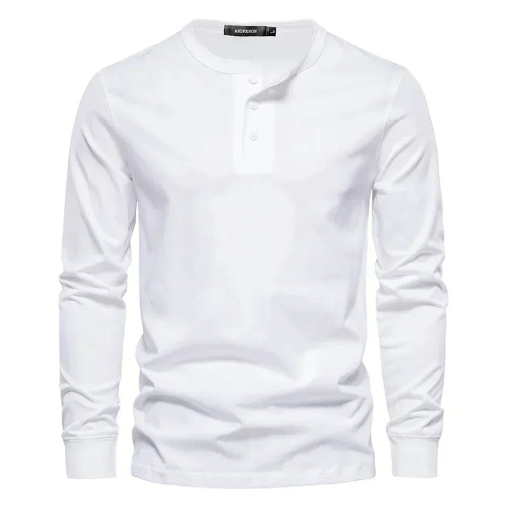 Men's Cotton Long Sleeve Buttoned Neck T-Shirt