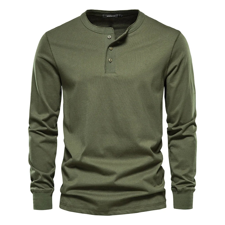 Men's Cotton Long Sleeve Buttoned Neck T-Shirt