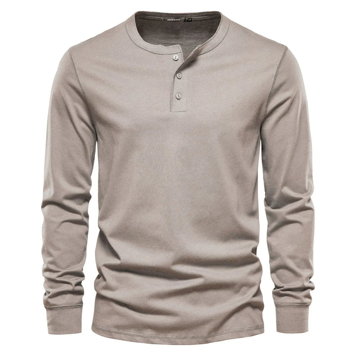 Men's Cotton Long Sleeve Buttoned Neck T-Shirt